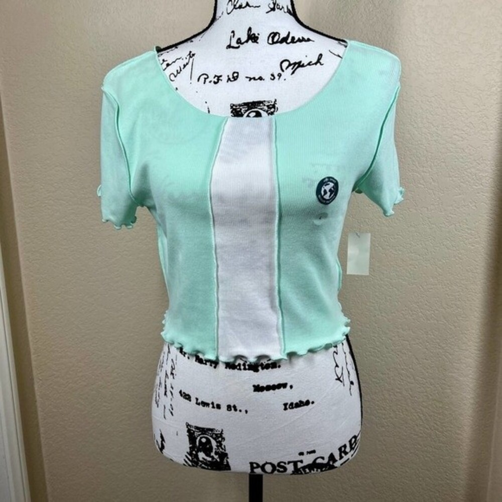 Aeropostale mint green  crop top lettuce hem baby tee top size L streetwear - Picture 7 of 16